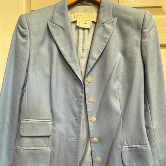 Vintage Escada by Margaretha Ley Cashmere Blazer Light Blue Herringbone - Picture 1 of 5